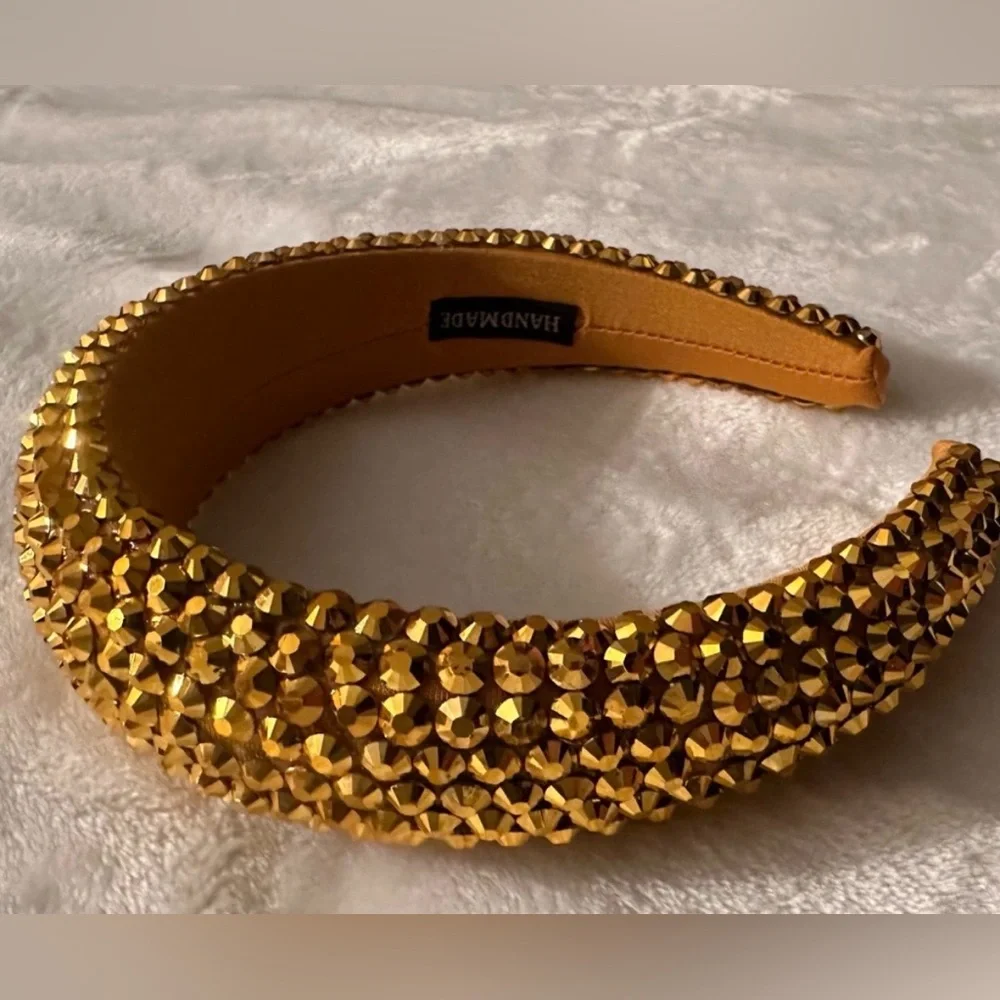 Headband - wide padded studded with gold rhinestones. - Picture 2 of 3